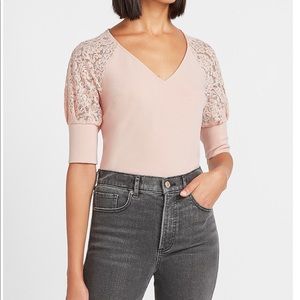 EXPRESS LACE SLEEVE V-NECK TOP